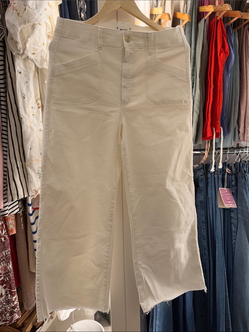 PAIGE Cream Cropped Wide-Leg Jeans